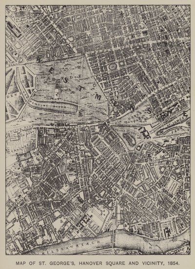 Karte von St. Georges, Hanover Square und Umgebung, 1854 von English School